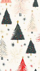 A festive Christmas pattern featuring trees, and stars. Perfect for wrapping paper, fabric, and digital projects.
