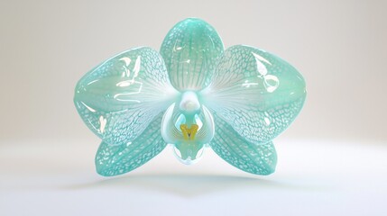 Vibrant Teal Orchid with White Patterns - Close-up Macro Shot with Captivating Detail and Glossy Finish