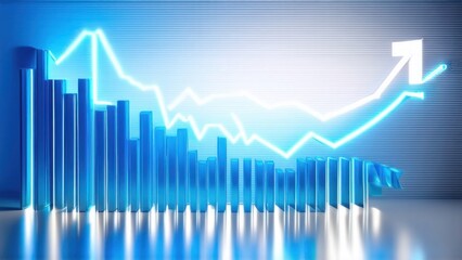 Growth. Rising success graph chart with a neon line. Upward trend, economy progress, company revenue, financial performance, lead manager, company growth, resulting analysis, sales increase concept