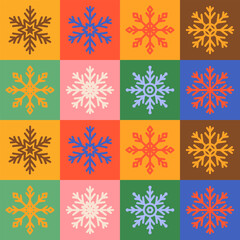 Snowflakes seamless pattern.Frozen Background.Decorative colorful elements for Christmas and New Year holiday.Bright various snow on colorful background.Winter collection.Vector illustration EPS 10.