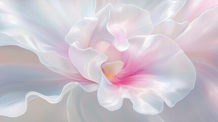 Obraz premium Graceful White Orchid with a Touch of Pink - Detailed Macro Shot of Elegant Flower Petals with Intricate Patterns and Realistic Texture