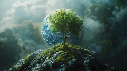 Green Tree Growing on Earth Illustration