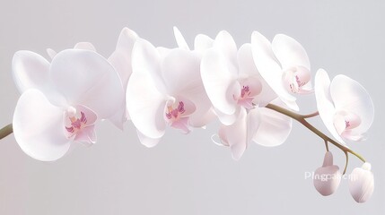 Fototapeta premium Elegant White Orchid with Soft Pink Edges - Macro Photo with Romantic Feel and Ultra-Realistic Details