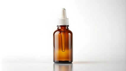 Blank white labeled dropper bottle for cosmetics or skincare products isolated on white background