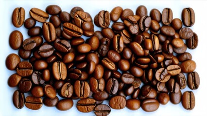 Obraz premium Many roasted coffee beans isolated on white, top view