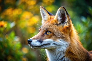 Fototapeta premium Enigmatic Side Profile of a Fox Face Showcasing Both Eyes in a Natural Setting with Vibrant Details