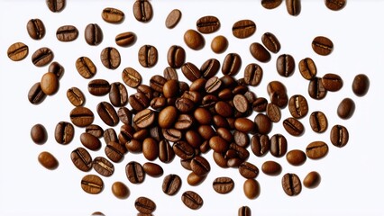 Coffee beans falling in the air isolated on a white background. Coffee beans flying