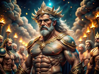 Fototapeta premium Epic Depiction of Greek Mythology Titans and Gods in a Vibrant and Dramatic Artistic Composition