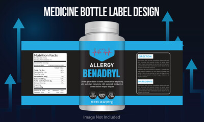 Medicine supplement, Bottle label, Package template design, Label design, mock-up design label template