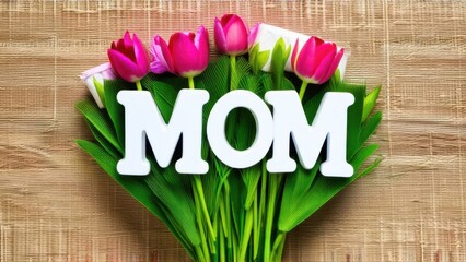 Handmade presents bouquet in shape of Mom word for Mothers Day