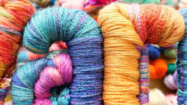 Colorful Yarn Display with Rich Textures and Vibrant Hues
