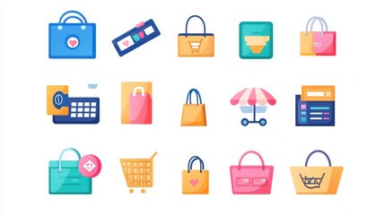 Colorful Ecommerce Icons for Online Shopping