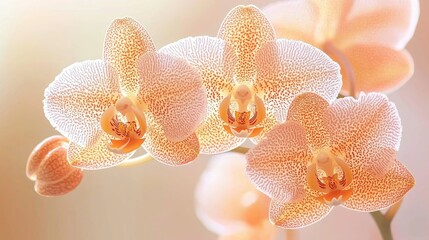 Fototapeta premium Enchanting Close-Up Macro Shot of Intricately Detailed Orange Orchid Against Soft Background