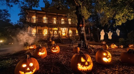 Spooky Halloween Haunted House at Night