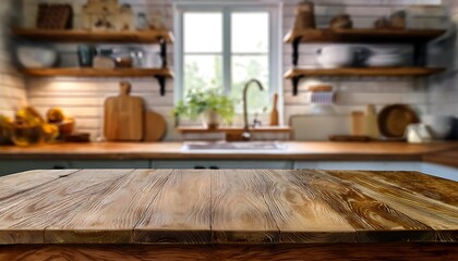 A clean wooden cutting board on a rustic kitchen table with natural light in a cozy home setting. Generative AI