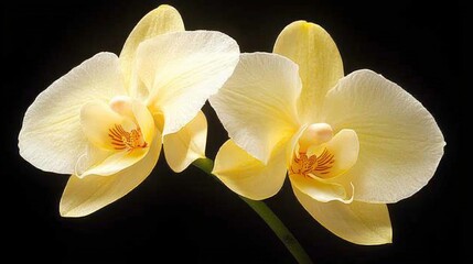 Fototapeta premium Enchanting Radiant Yellow Orchid with Soft Orange Accents on Moody Background - Ultra-Detailed Macro Shot