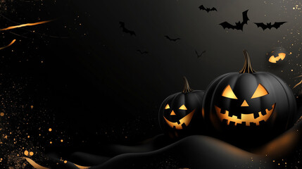black and gold pumpkins on a black background dark theme wallpaper with gold details and black bats