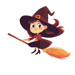 little cute which with a broom clipart