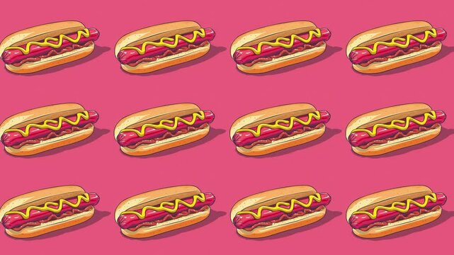 fast food hot dog cartoon illustration on seamless background pattern animation