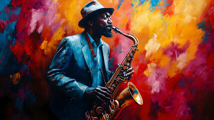 Saxophone Player in Abstract Background Illustration