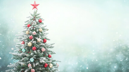 Obraz premium A beautifully decorated Christmas tree stands out against a soft, blurry background.