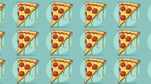 fast food pizza cartoon illustration on seamless background pattern animation