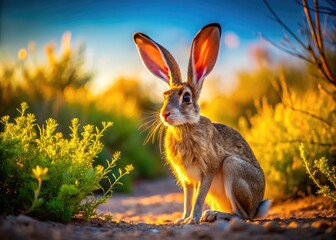 Exploring the Coloration of a Jack Rabbit in Natural Habitat Under Bright Sunlight and Clear Skies