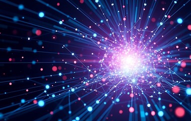 Naklejka premium Digital cyberspace with particles and Digital data network connections concept. 