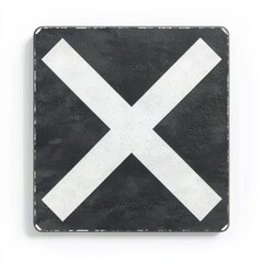 Obraz premium A black and white cross sign on a textured surface, symbolizing various interpretations and meanings in design.
