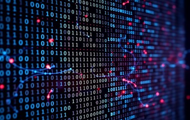 Digital binary code matrix background - 3D rendering of a scientific technology data binary code network conveying connectivity, complexity and data flood of modern digital age