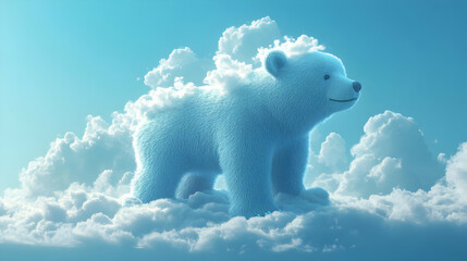 Fototapeta premium Fluffy White Bear Standing on Clouds 3D Illustration