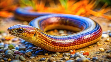 Obraz premium Fascinating Legless Lizard Crawling on Ground with Unique Scales and Body Structure in Natural Habitat