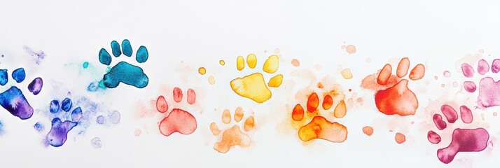 colorful paw prints, white background