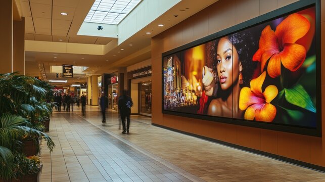 Shopping Mall Interior with Large Digital Display