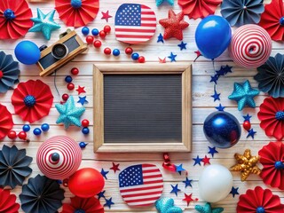 Obraz premium Festive 4th of July Letter Board Display with Red, White, and Blue Decorations for Independence Day