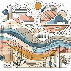 LANDSCAPE Outline aesthetics space, nature and city for web design and decoration