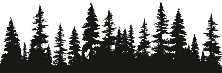 Obraz premium PNG Silhouette of pine trees plant fir white background.