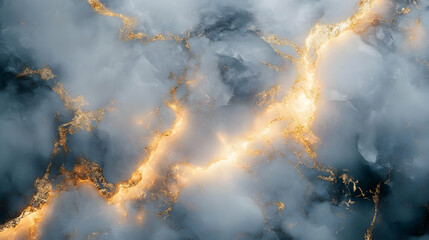 Abstract Background with Golden Veins and Grey Marble