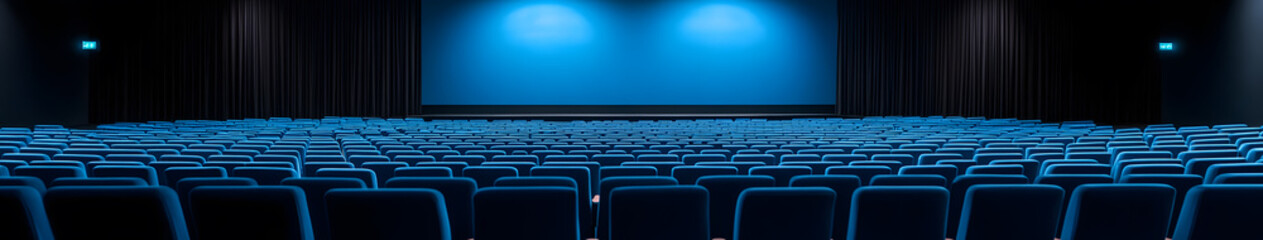 Obraz premium Blue Cinema Interior Design | Modern Theater with Stylish Seating and Elegant Lighting