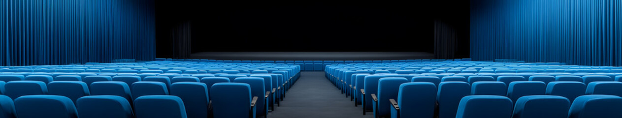 Naklejka premium Blue Cinema Interior Design | Modern Theater with Stylish Seating and Elegant Lighting