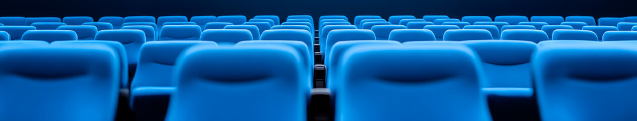 Fototapeta premium Blue Cinema Interior Design | Modern Theater with Stylish Seating and Elegant Lighting