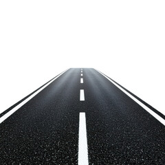 A straight asphalt road stretching into the horizon on a clear day. isolated on transparent background.