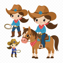 Cute Cowgirl Clipart Bundle a girl riding a horse with cow and horse