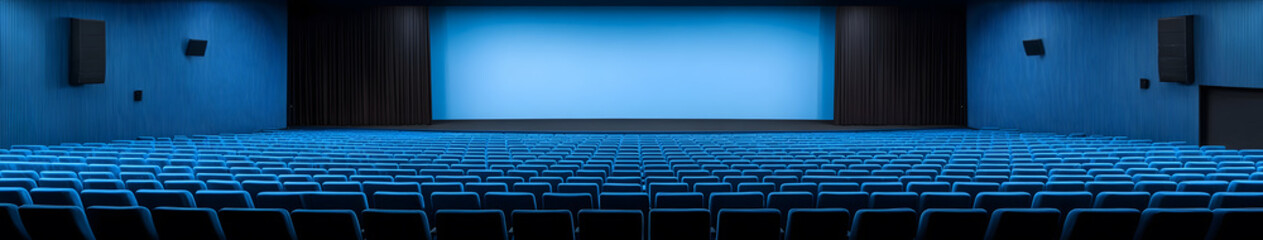 Obraz premium Blue Cinema Interior Design | Modern Theater with Stylish Seating and Elegant Lighting