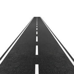 Long, empty highway stretching into the distance against a black background. isolated on transparent background.