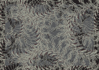 Textural floral motifs in gray tonality for textiles or fabrics. Twirled flowers for fashion trends, business concepts, covers, scrapbooking, interior solutions, tiles, prints, posters, etc. Vector