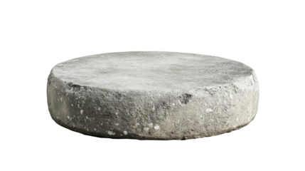 Simple round concrete object with a smooth surface on a white backdrop for design purposes