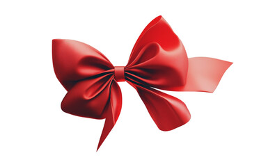 Elegant red ribbon twisted into a bow, resting on a simple white background