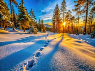 Fox Tracks in Fresh Snow: Nature's Artistry Captured on a Cold Winter Day in the Wilderness