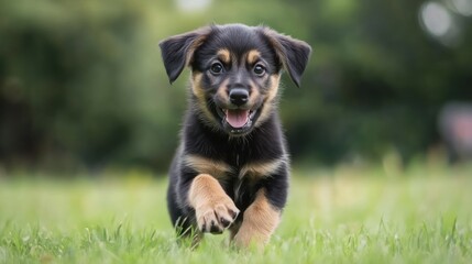 Cute Puppy Running in Green Grass